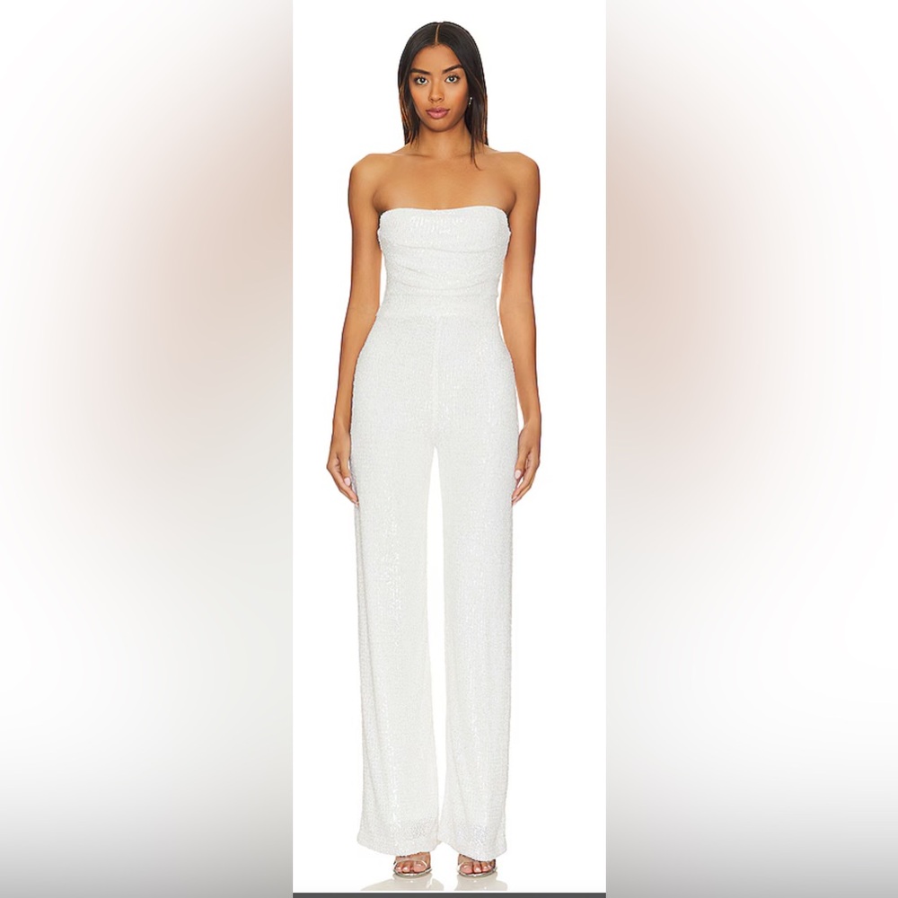 Nookie Sloan White Sequins Strapless Jumpsuit